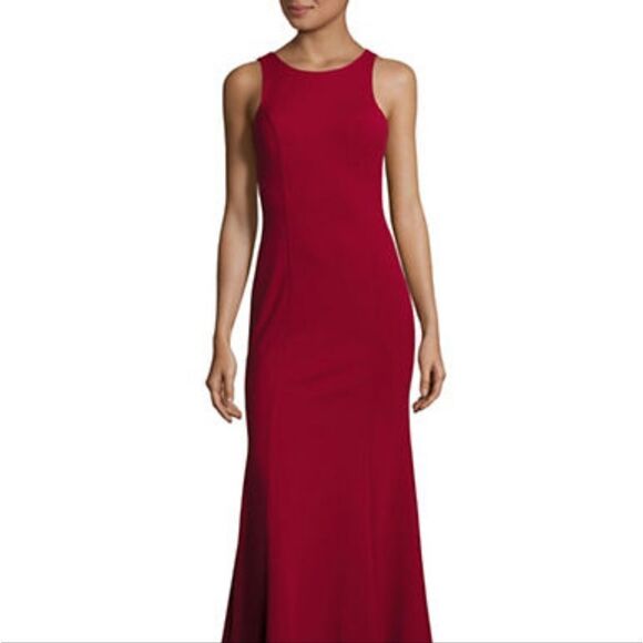 Sequin Hearts Ruffle Scoop Back Scuba Gown-RED-7 - Picture 1 of 6